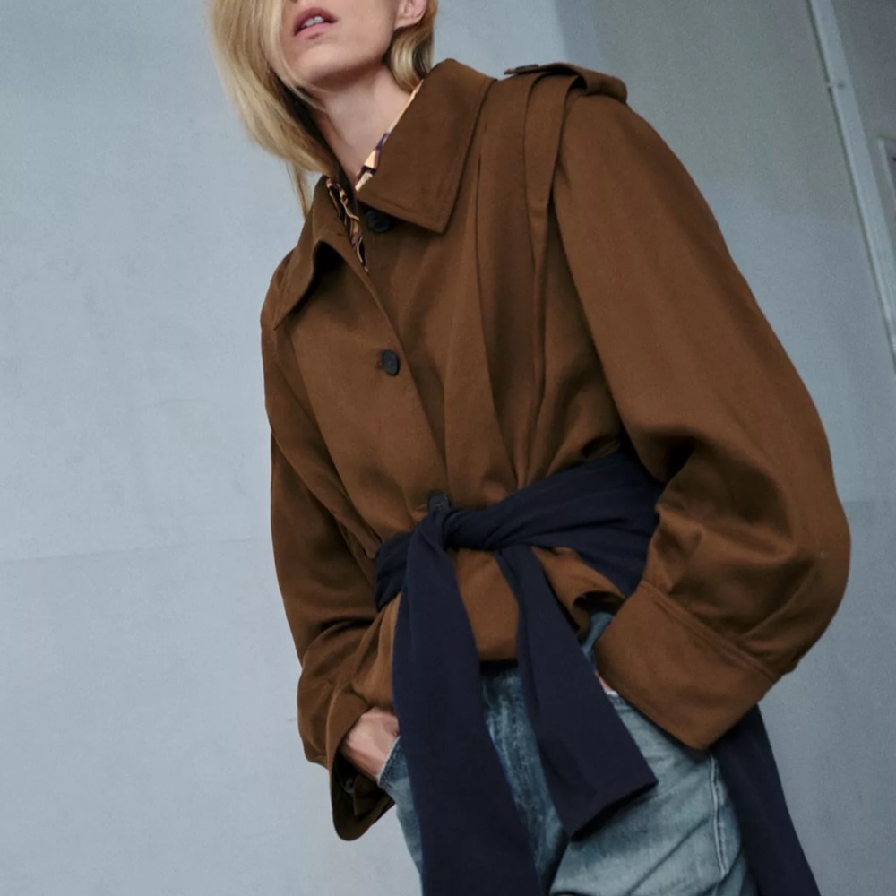 NEW! Zara Pleated Jacket With Tabs ZW Collection - Picture 2 of 6